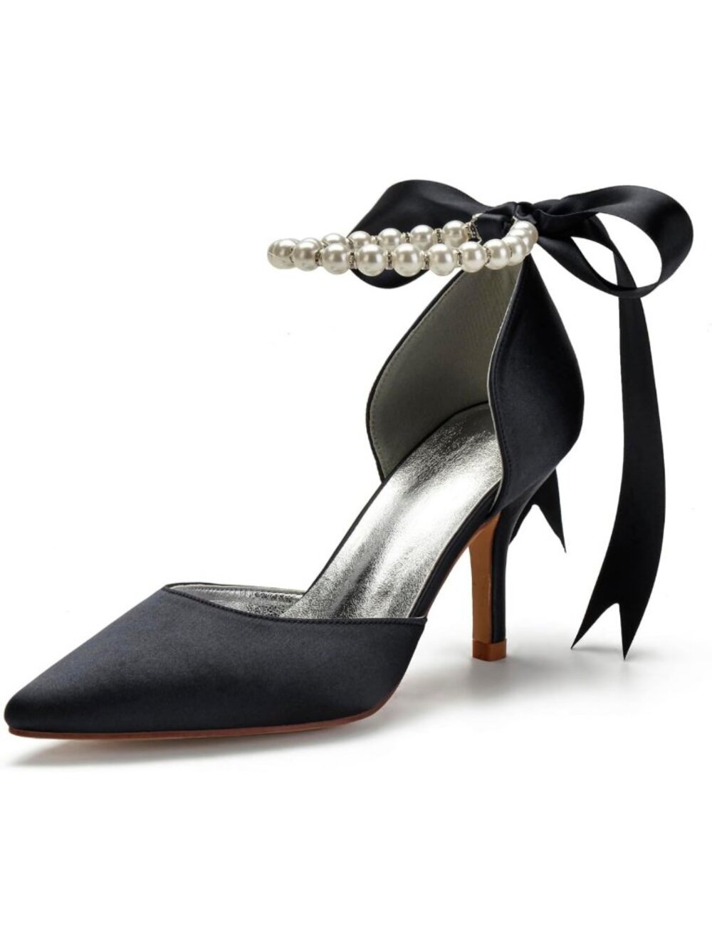 Elegant Pearl White High Heels for Bride | Pointed Toe Satin Wedding Pumps